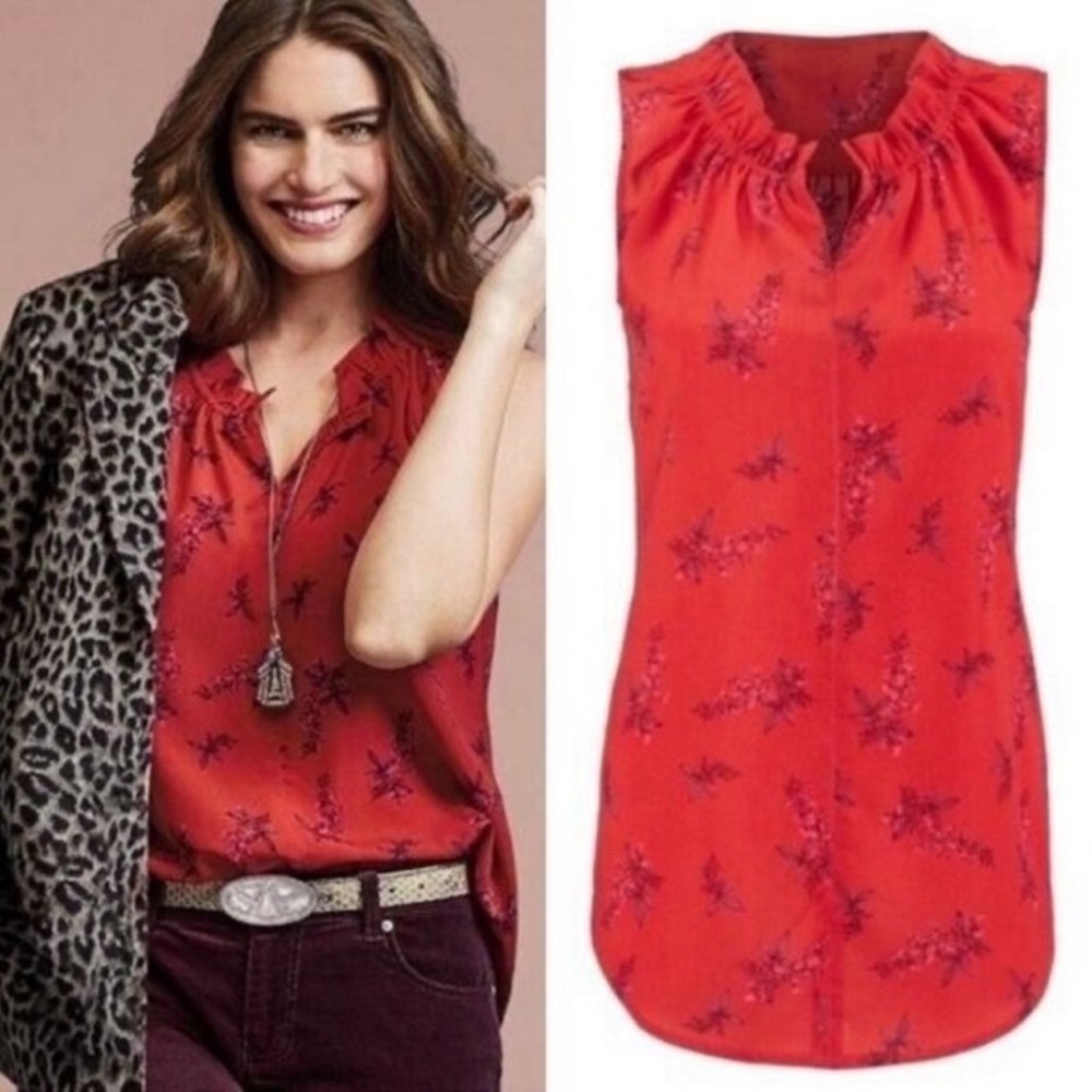 Cabi 5222 Red Floral Fierce Sprig Sleeveless Blouse Size Med